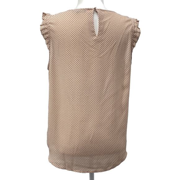 Adrianna Papell Sleeveless Polka Dot Blouse Medium Tan Black Ruffle Work Top - Picture 3 of 12